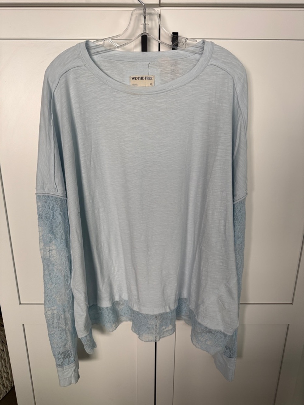 We The Free Pale Blue Lace-Trim Long Sleeve Tee